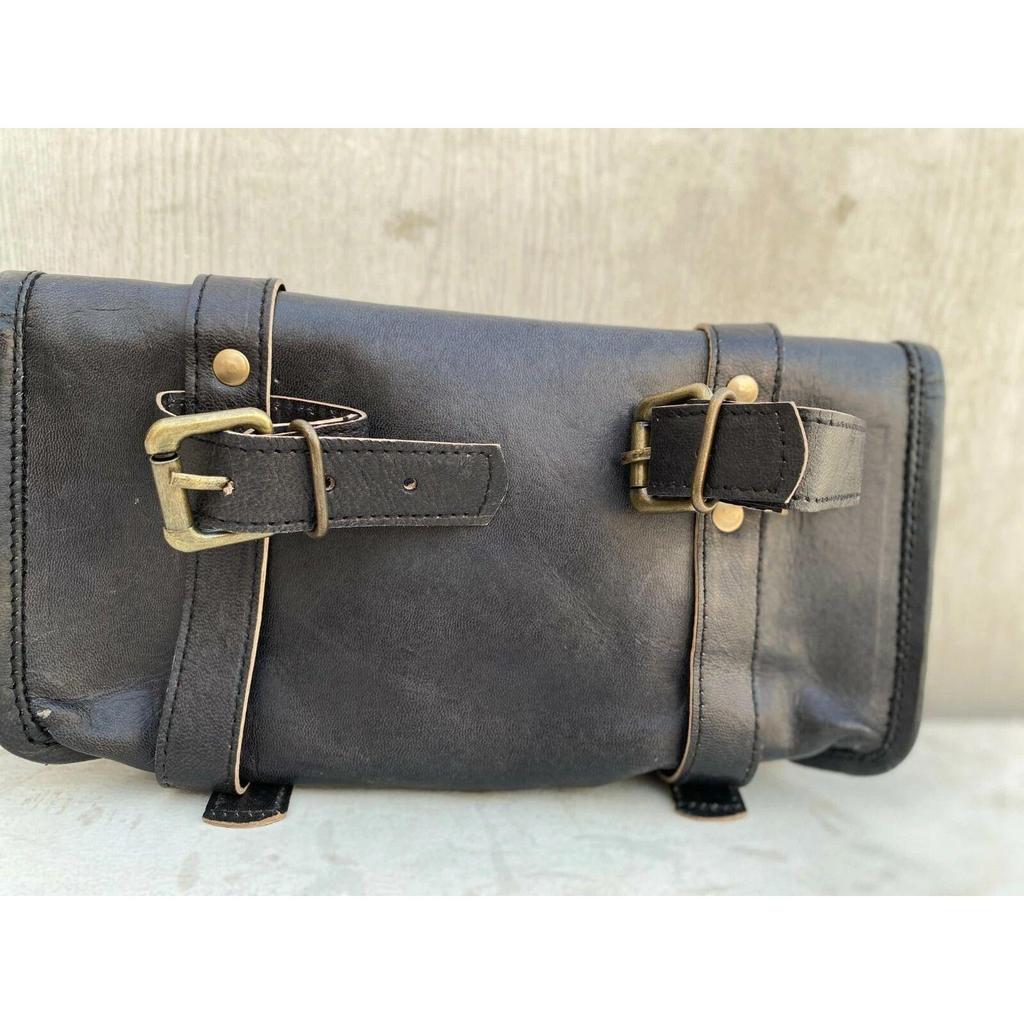 Motorcycle Saddle Side Bag Real Vintage Leather Left Right Front Back Tool Pouch