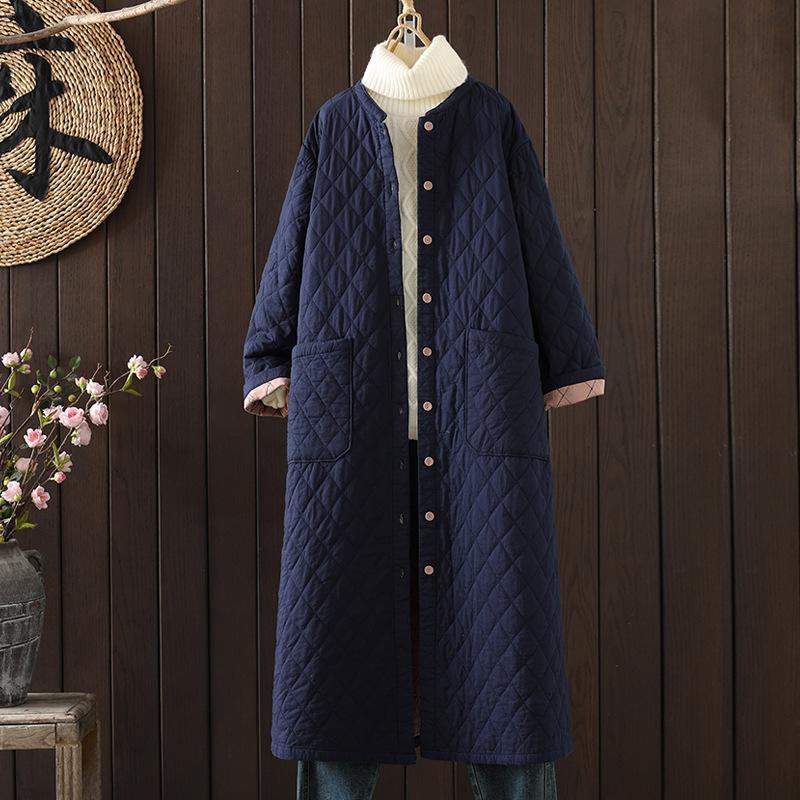 Autumn Winter Quilted Cotton Jacket Long Sleeve Loose Fit Casual Women's Coat Mid-Length Cotton Outerwear