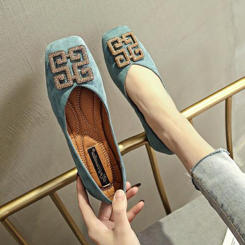 Fashion Flat Shoes for Women's Spring New Square Toe Versatile Shallow Cut Low Heel Women's Shoes Loafers Women Large Size 44 45 46
