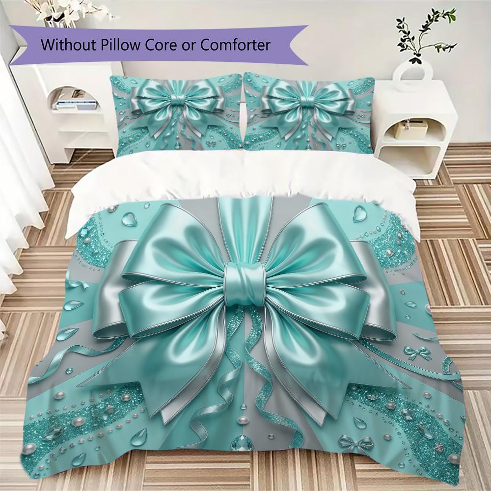 Luxury Ribbon Bow Pattern Bedding Uilt Set Uilt Cover Pillowcase Home Decoration Birthday Gift (1 * Duvet Cover + 2 * Pillowcase Without Core)