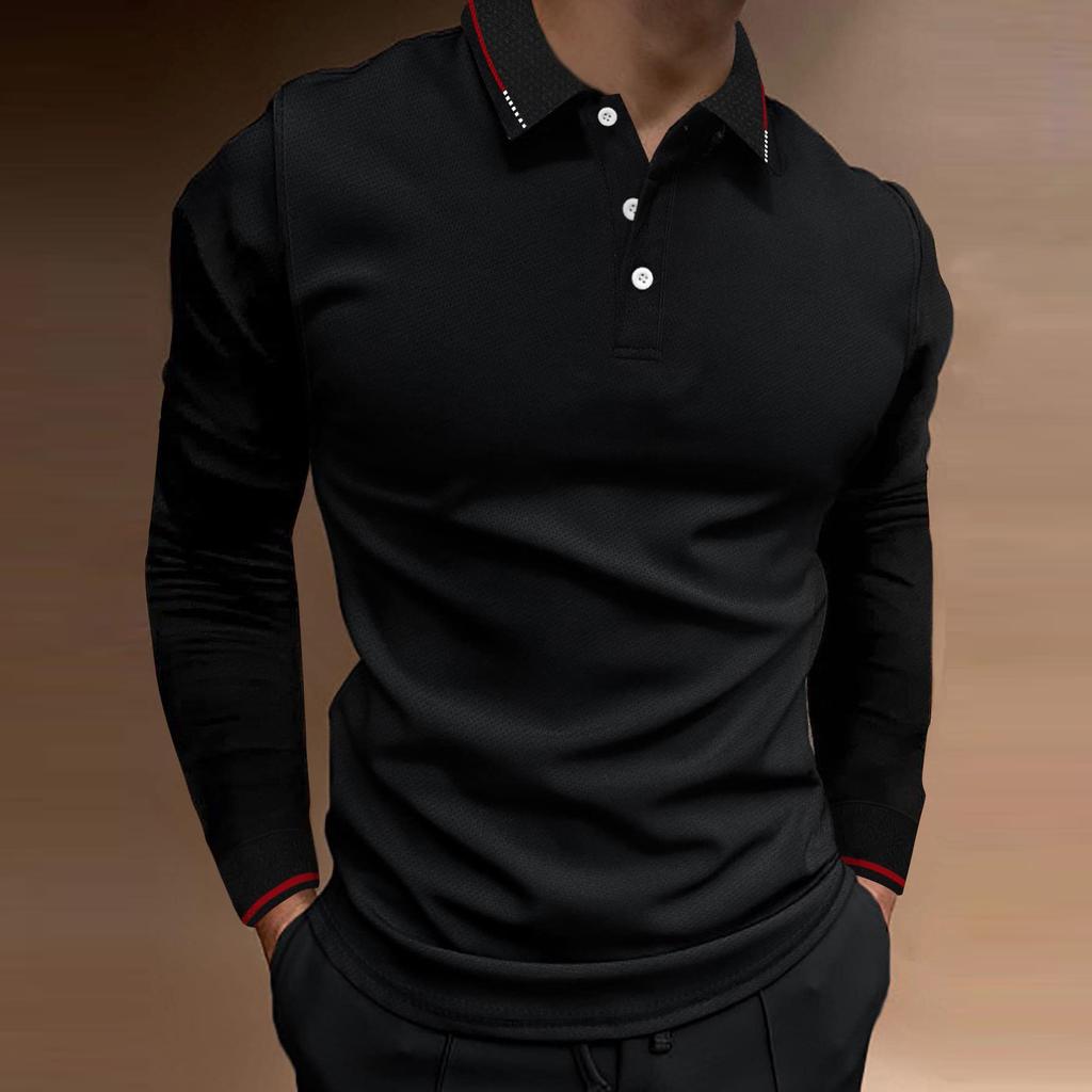 Men S Casual Long Sleeve Polo Shirt Solid Color For Daily Wear
