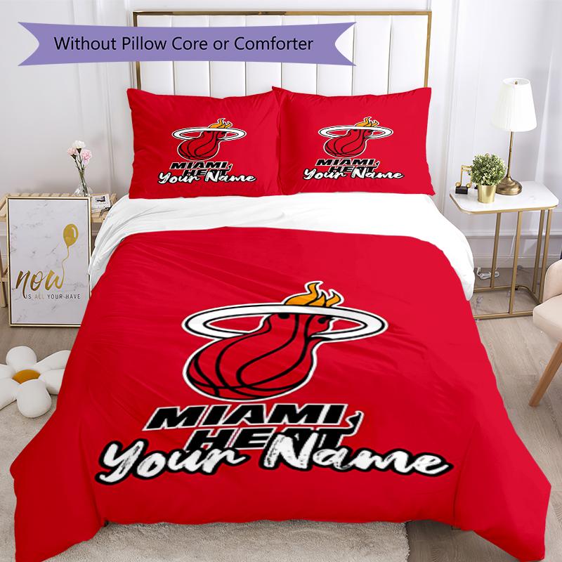 3pcs Custom Name Miami Heat Bedding Set Duvet Cover Closure Includes 1 Duvet Cover & 2 Pillowcases, Soft and Comfortable for All Seasons.