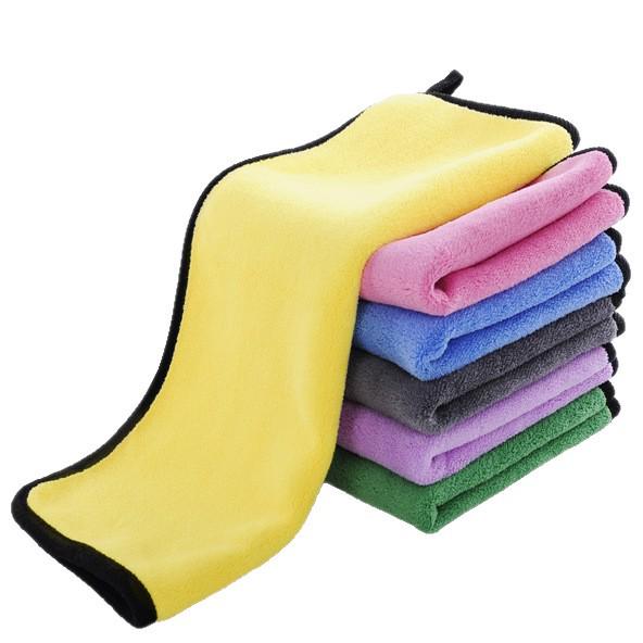 Dual-sided Water-Absorbing Coral Fleece Car Cleaning Towel with Edge Wrapping