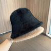 Face rabbit fur autumn and winter bucket hat versatile big head circumference basin hat white bucket plain hat warm plush basin hat