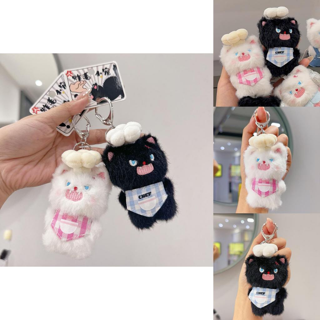 Fluffy Cat Keychain With Chef Costume Plush Toy For Anime Fans