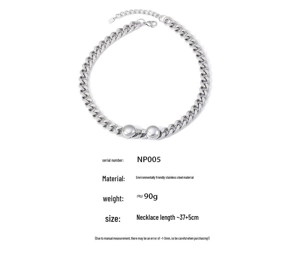 Chic European & American Fashion Stainless Steel Necklace & Bracelet Set - Light Luxury Decorative Chain