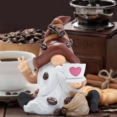 Resin Coffee Gnome Figurine Decorations - Indoor Home Decor Coffee Gnome Desk Decorations Small Resin Coffee Gnome Sculptures Bar Decorations For Home