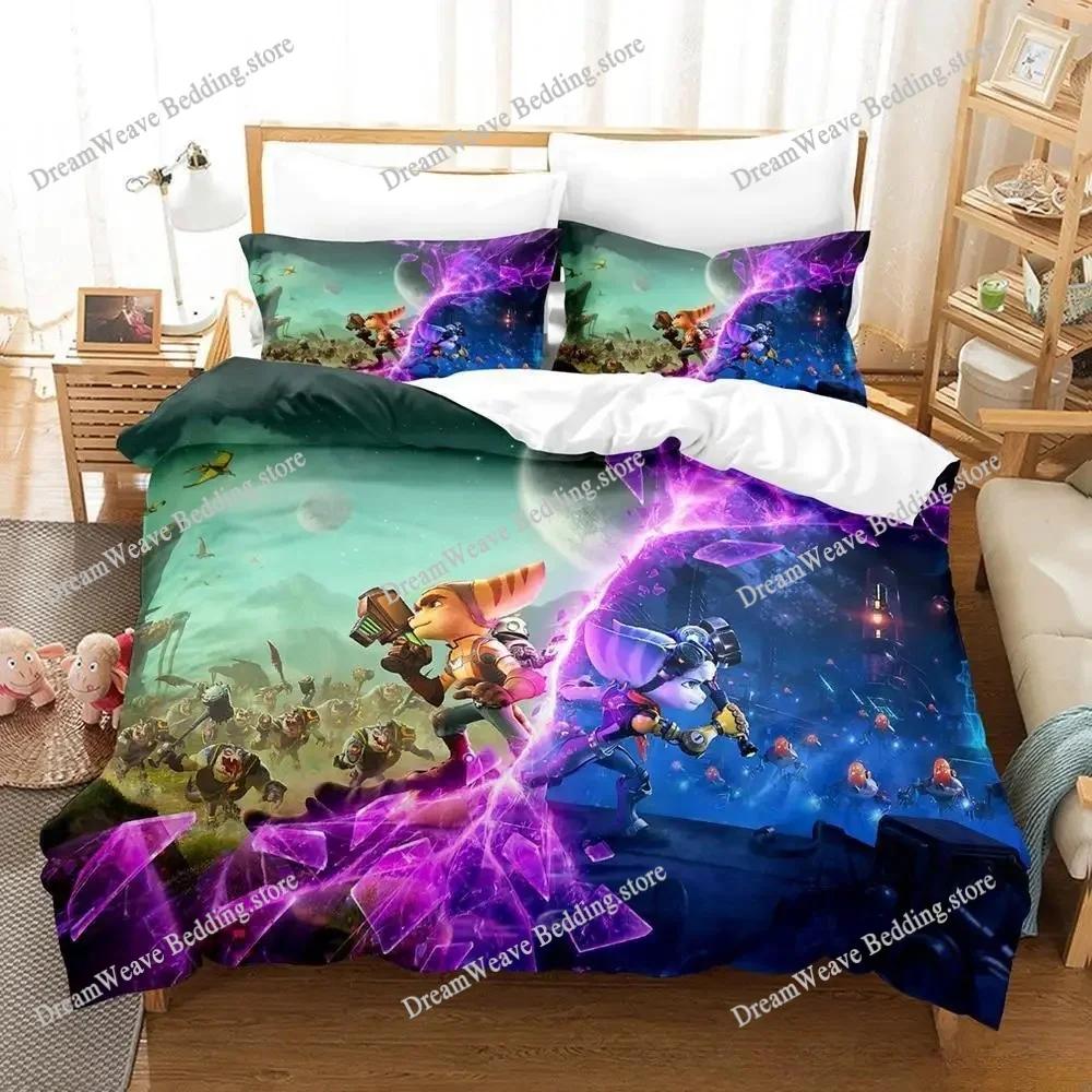 Set Biancheria da Letto Stampa 3D Ratchet Clank Rift Apart Singolo Twin Matrimoniale Queen King Size Set Letto Adulto Bambino Camera da Letto Copripiumino