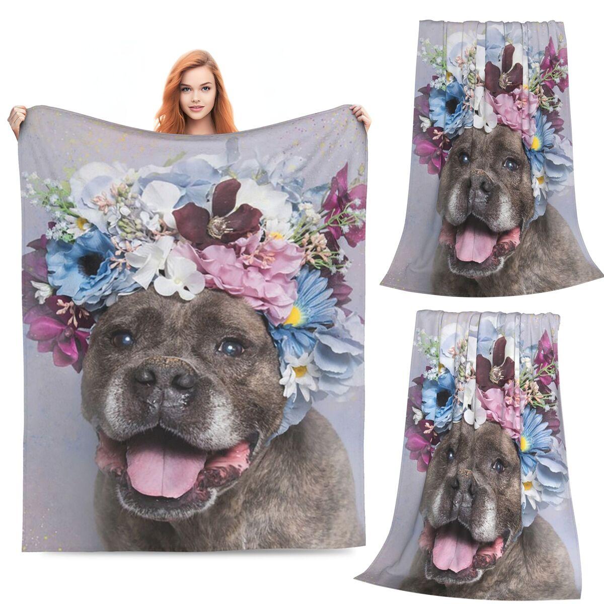Pit Bull Flower Power Apollo Blanket Soft Warm Flannel Throw Blanket Plush for Bed Living room Picnic Travel Home Sofa 80x120cm