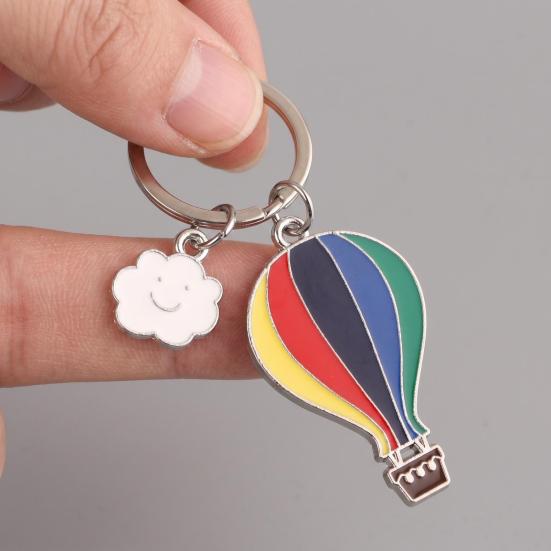 Llavero Colgante Esmalte Arcoíris Globo Aerostático Encanto Portallaves con Nube Sonriente Accesorio Decorativo para Mochila