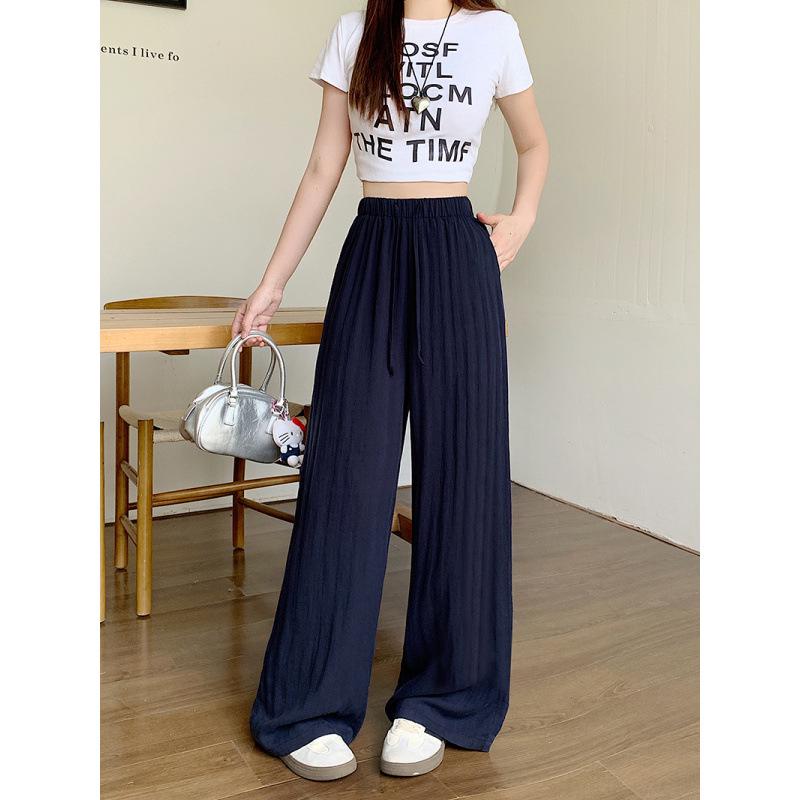 2025 Summer Plus Size Women s Ribbed Cotton Linen Wide Leg Pants 4XL