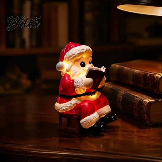 Battery Operated Lamp Santa Claus Night Light Resin Christmas Tabletop Ornament with Bedside Atmosphere Warm LED Lighting Holiday Bedroom