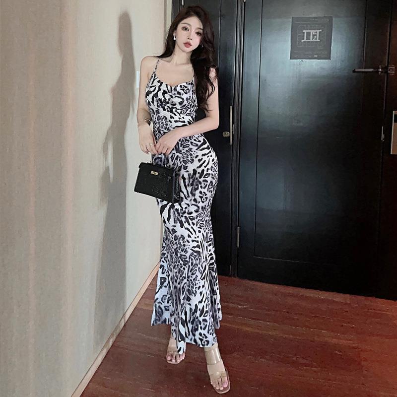 European And American Style Women'S Clothing Sexy Halter Leopard Print Fishtail Long Dress Dress 7