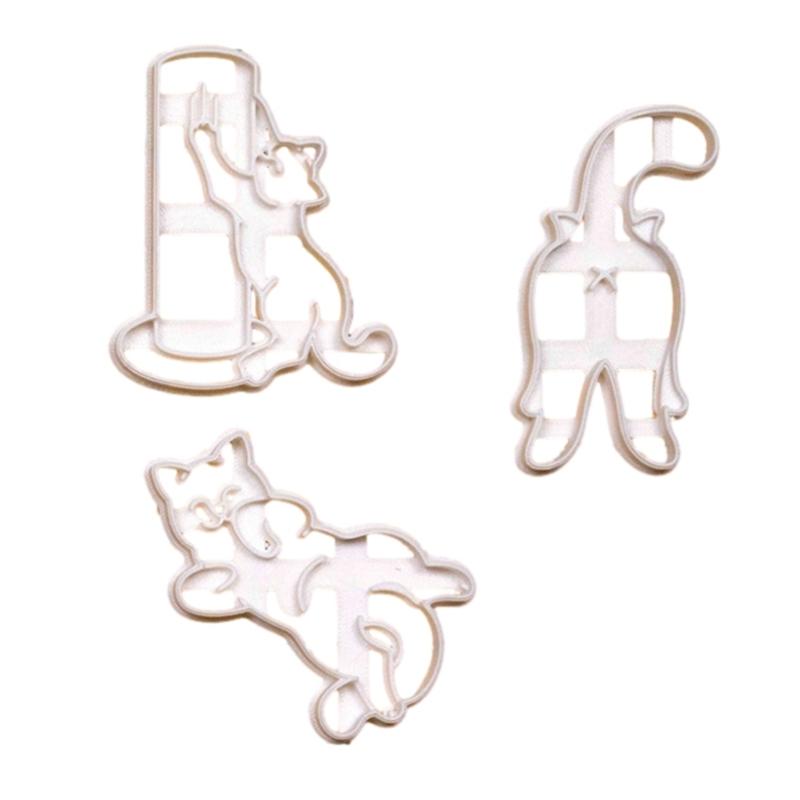 3Pcs Cute Cartoon Cat Cookie Cutters Set Cartoon Pressable Biscuits Mold 1