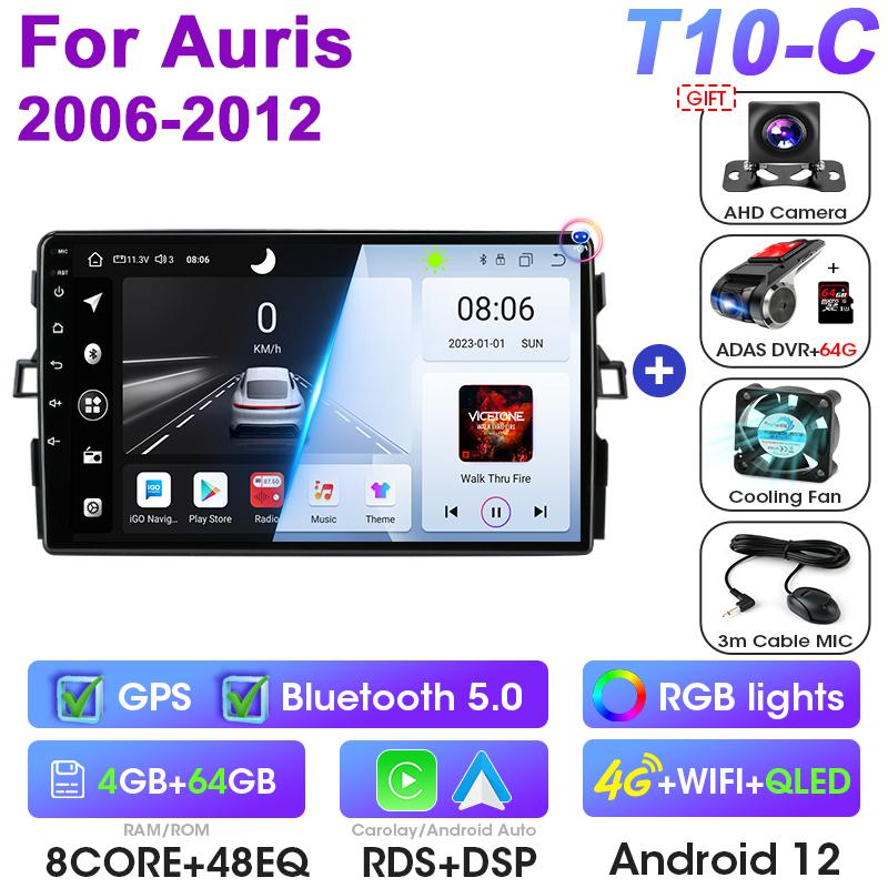 Android 12 Car Radio For Toyota Auris E150 2006 -2012 GPS Carplay Auto 2 Din DVD Stereo Intelligent Systems Smart Autoradio