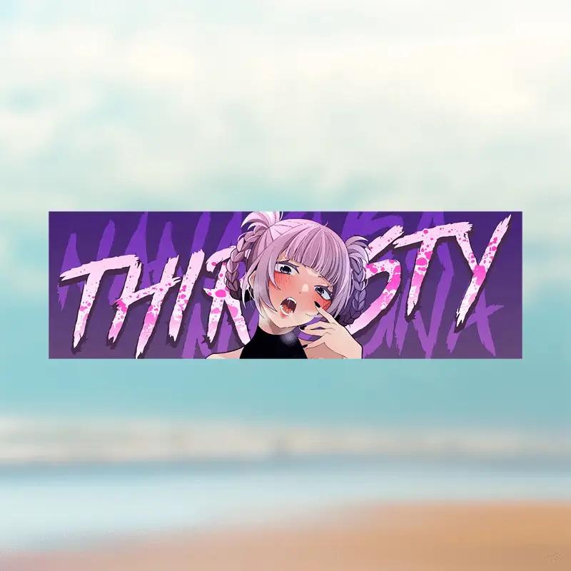 Pink Double Bun Anime THIRSTY Sticker 1PC, 2D Flat Waterproof Vinyl Decal for Car Skateboard Luggage