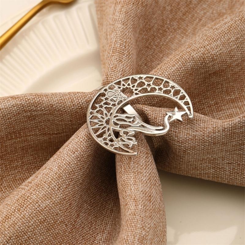 Pack of 2 Napkin Rings Christmas Moon and Star Napkins Holder Metallic Napkin Buckle Sophisticated Plating Accessories