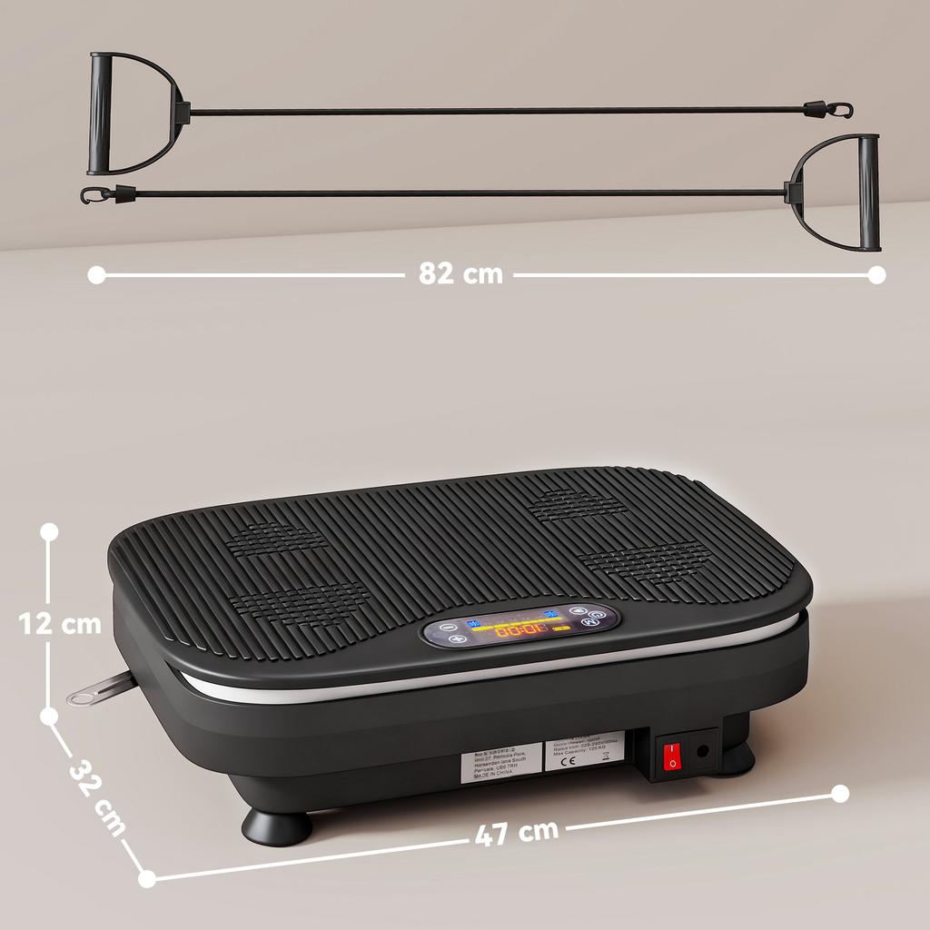 Vibration Plate, Lights, Bluetooth, 3 Programs, 99 Speeds, Remote, 47 x 32 x 12 cm, Black