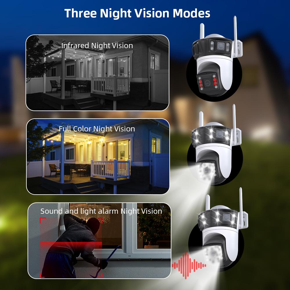 Icsee Wireless WiFi Surveillance Camera: HD, Full-Color Night Vision, Three-Screen, Remote Mobile Monitoring, Outdoor Use.