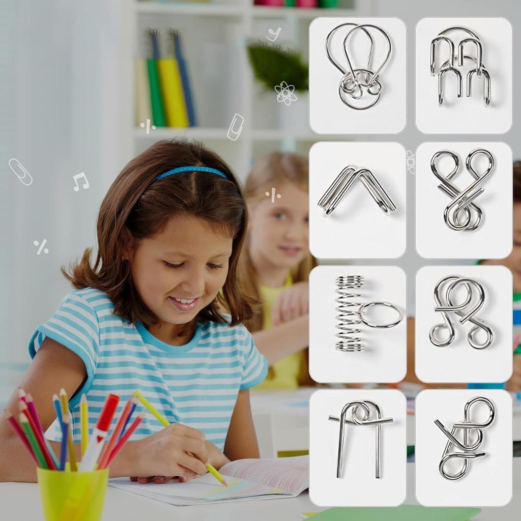 Juksun 32 Pack Metal Puzzles Set, Varying Difficulty, Smooth Surface, 18x13.5cm, Adult Brain Teaser Stress Relief Toys