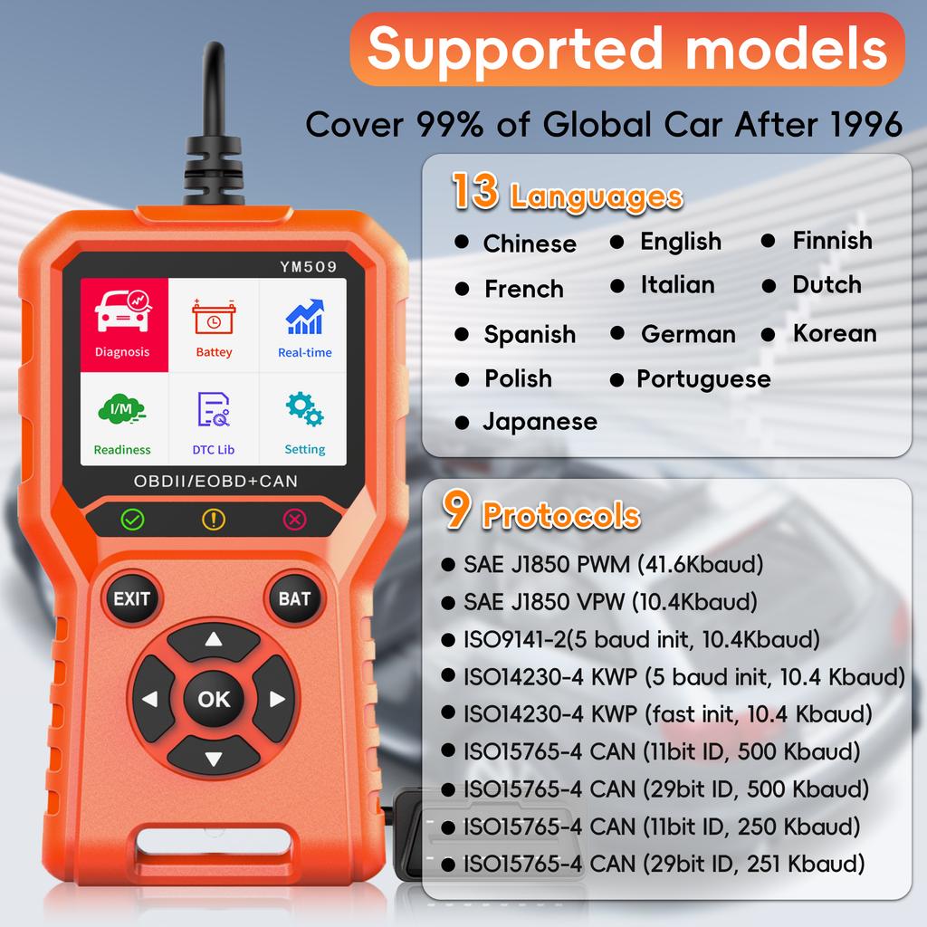 OBD2 Scanner Diagnostic Tool, Check Engine Code Reader , I/M Readiness, Profession  Car Diagnostic Scan Tool for All OBDII Car
