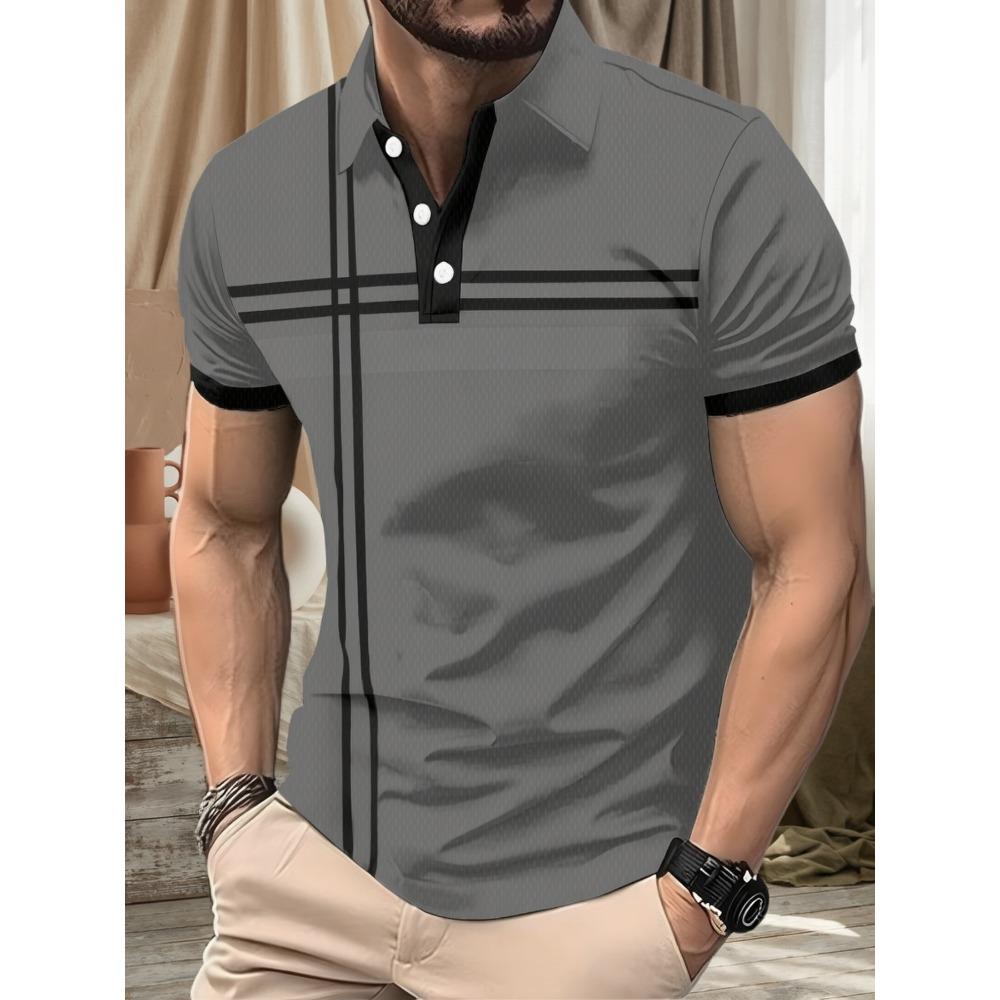 

Men s short sleeved polo shirt 3D striped pattern print - street casual, fashionable and comfortable S