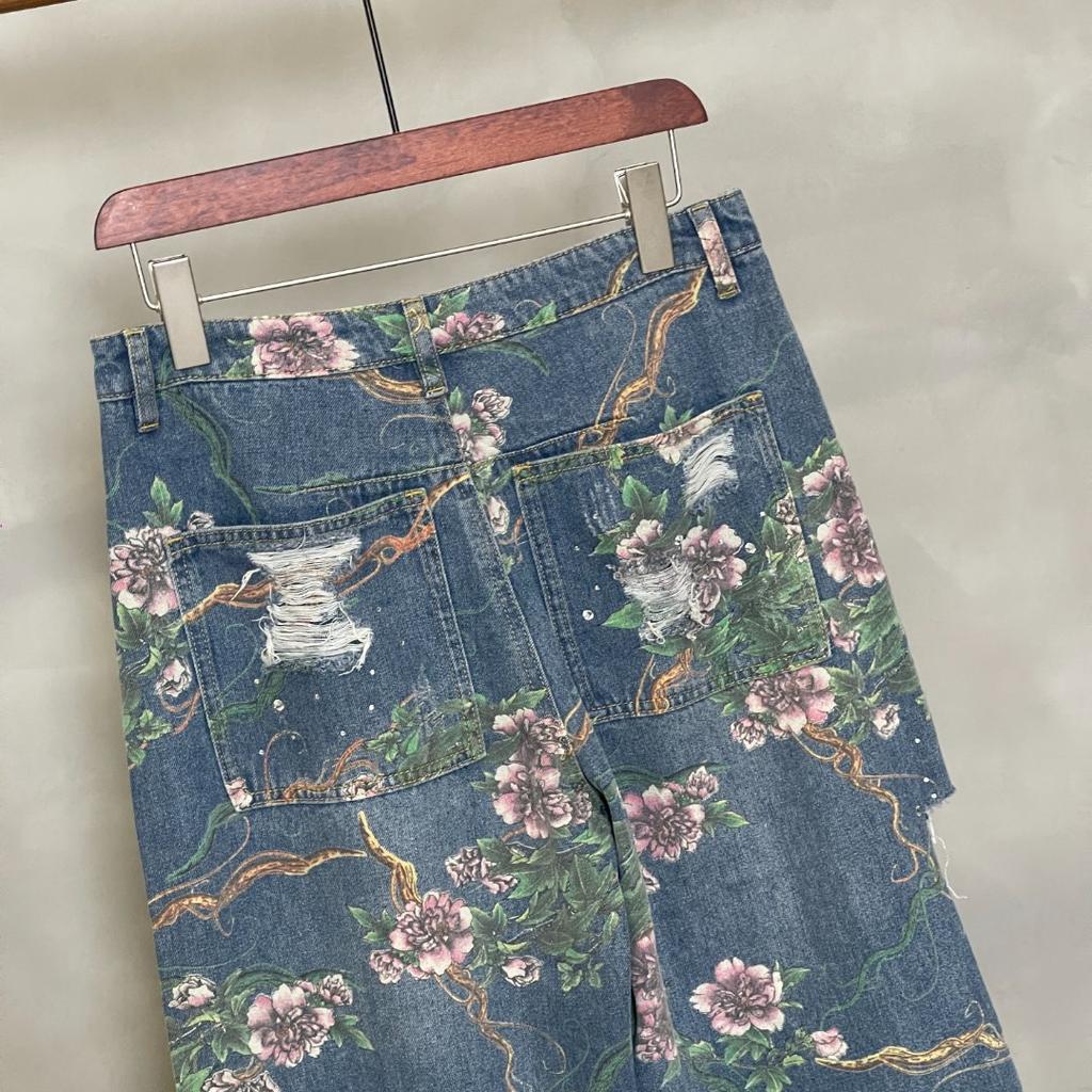 Sexymee Pantaloni Donna Comodi A Vita Alta Con Stampa Floreale | Gamba Larga E Coulisse | Taglie S-XXXL