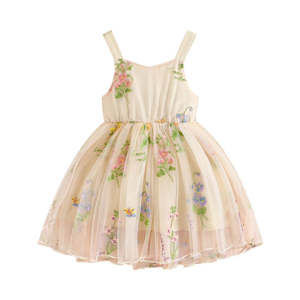 Summer Children Mesh Suspenders Girls Fashion Bow Cute Dress