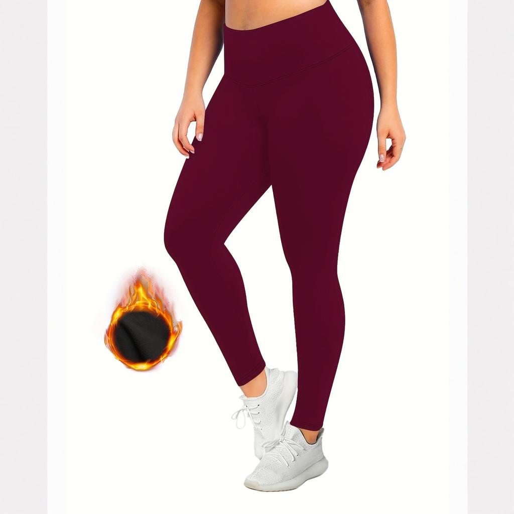 Women's Fashion Solid Colour Padded Thickened Bottom Pants High Waisted Skinny Pants Warm Pants