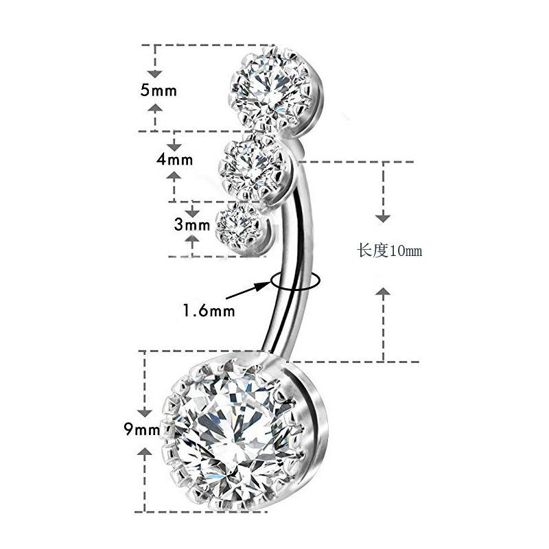 Navel Ring Stylish Simple Stainless Steel Round Diamond Zircon Piercing Jewelry Navel Nails