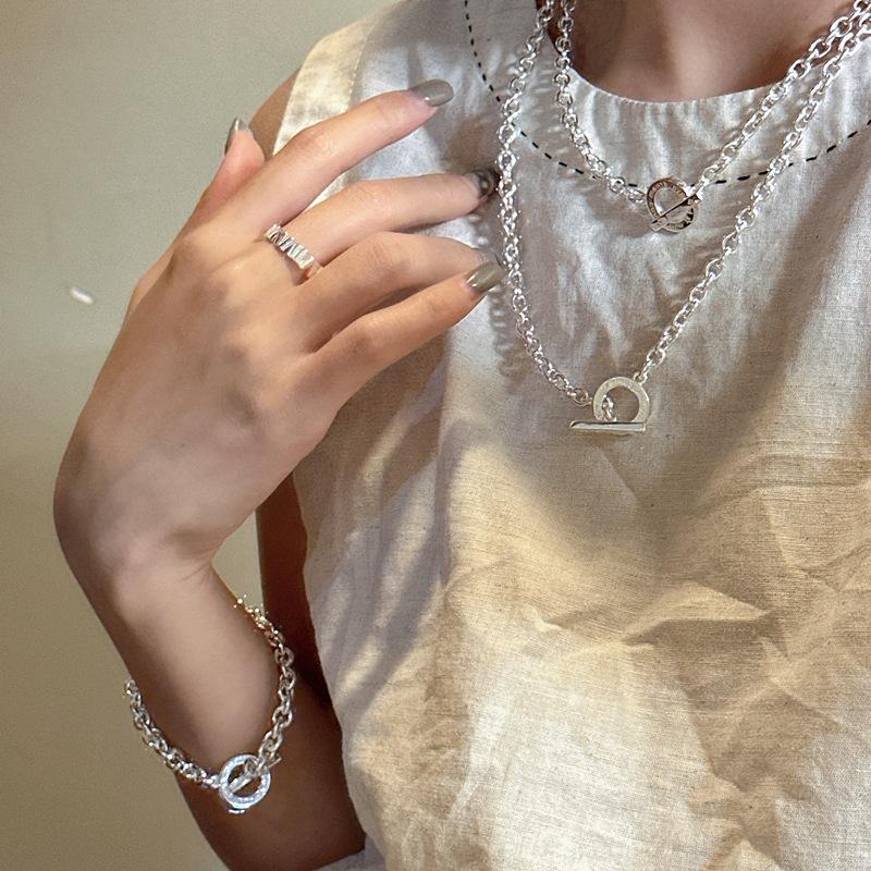 S925 Silver Heavy Industries Korea Fashion Ring Ring Ot Necklace Korean Blogger Simple Textured Clavicle Chain
