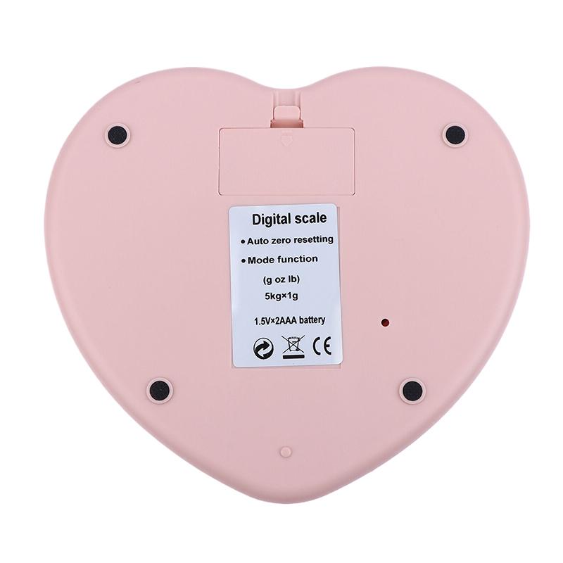 Mutfak Pişirme Tartısı Pembe Kalp Şeklinde Yüksek Hassasiyetli Dijital Tartı 5Kg/1G Lcd Elektronik Denge Ölçüm Aleti Mutfak Tartısı