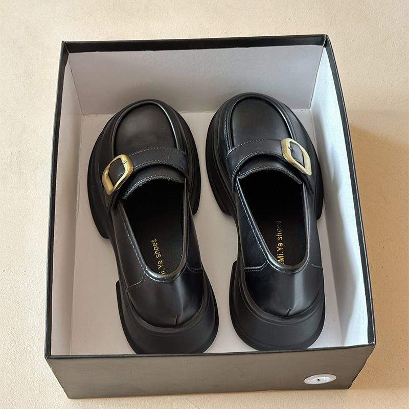 

Loafer Single Shoes Autumn New Platform Small Leather Shoes Women S Round Head Skirt With Thick Heels Brown British Style 35