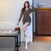 Lazy Style Long Sleeve Zipper Design Spring Casual Dress Hooded Dress