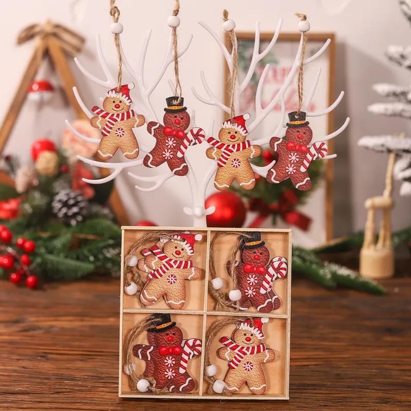 12Pcs Gingerbread Man Wooden Ornaments Xmas Tree Hanging Pendant Merry Christmas Decor for Home Party Navidad Gift New Year 2025
