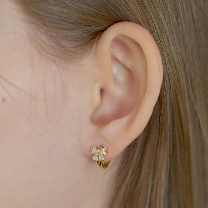 [Silver925] Clear Ribbon One-touch Earring (Silver/Gold)