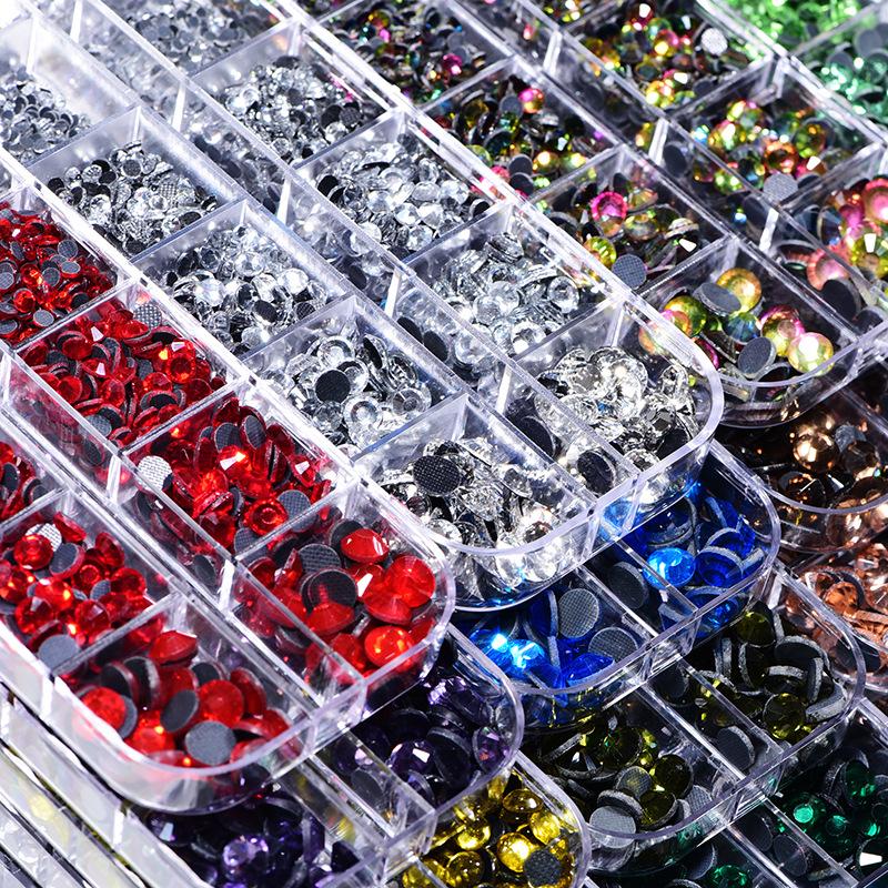 12-Grid Boxed Rhinestones, Glass Dmc Hot Diamonds, Crystal Clothing Accessories, Jewelry Diy Tool Set