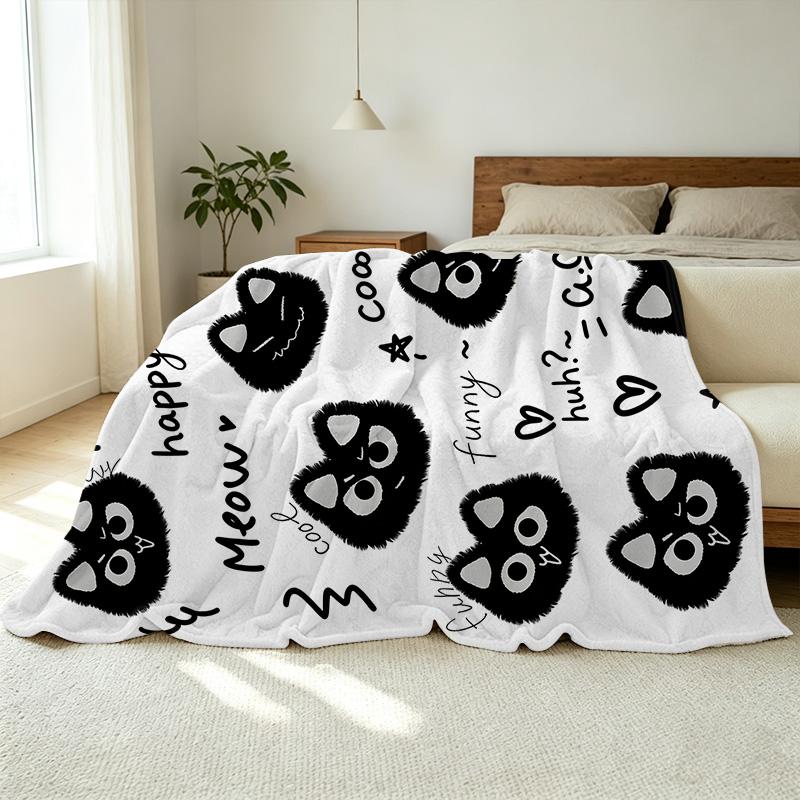 Lightweight Cartoon Cat Flannel Blanket – Soft, Warm, Skin-Friendly, Versatile for Home & Car, Ideal for Christmas, Halloween & Daily Leisure Use
