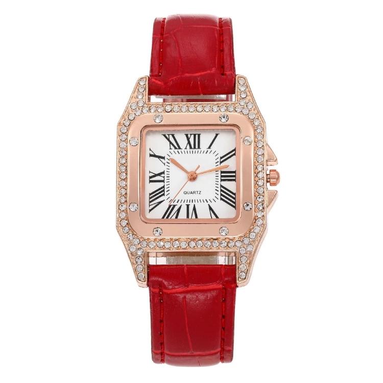 Fashionable Casual Ladies Watch Spot Set Auger Ms Roman Square Watch Women Watch Female Skin with Table