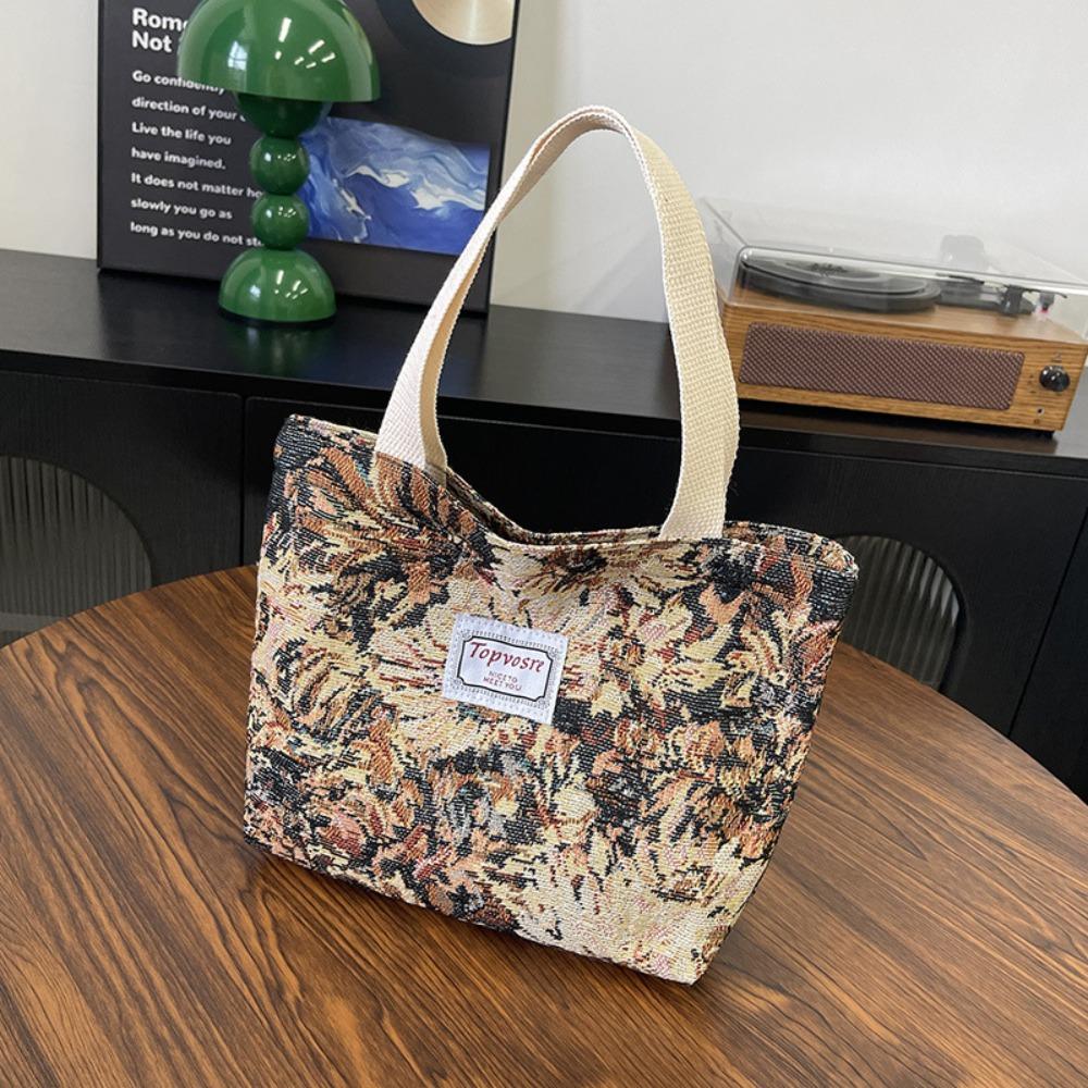 Stylish Versatile Girl’s Handbag Flower Printed Large Capacity Shoulder Bag Lightweight Leisure Lunch Bag Daily Use