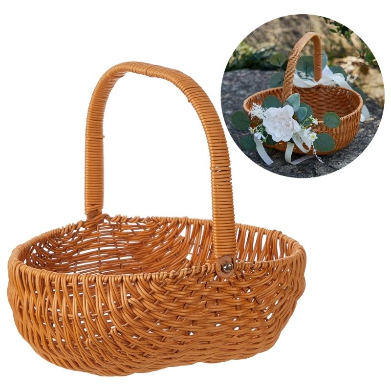 Elegant Rattans Handwoven Wicker Flower Basket Portable Floral Arrangement Pots for Wedding and Homes Decoration