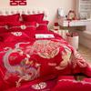 Luxury Dragon & Phoenix Embroidered Wedding Bedding Set - Red Bridal Room Dowry Sheet & Duvet Combo