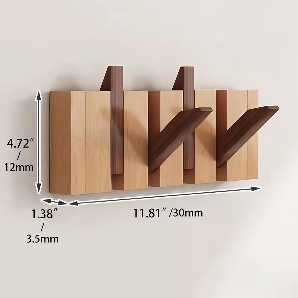 [Wall-Mounted Coat Rack] 1pc Natural Wood Wall-Mounted Coat Rack with Hooks -Piano-Shaped Accordion Design,Walnut Finish,Space-Saving Vertical Storage