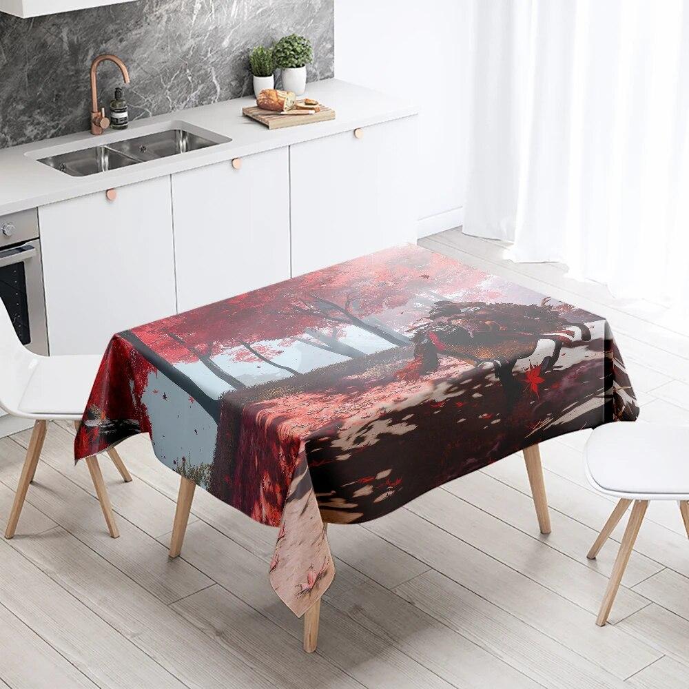 

Красный кленовый лист скатерть для кемпинга, вечеринки, устойчивая к пятнам, водонепроницаемая, прямоугольная, кухонный, обеденный стол, домашний декор 40x70cm