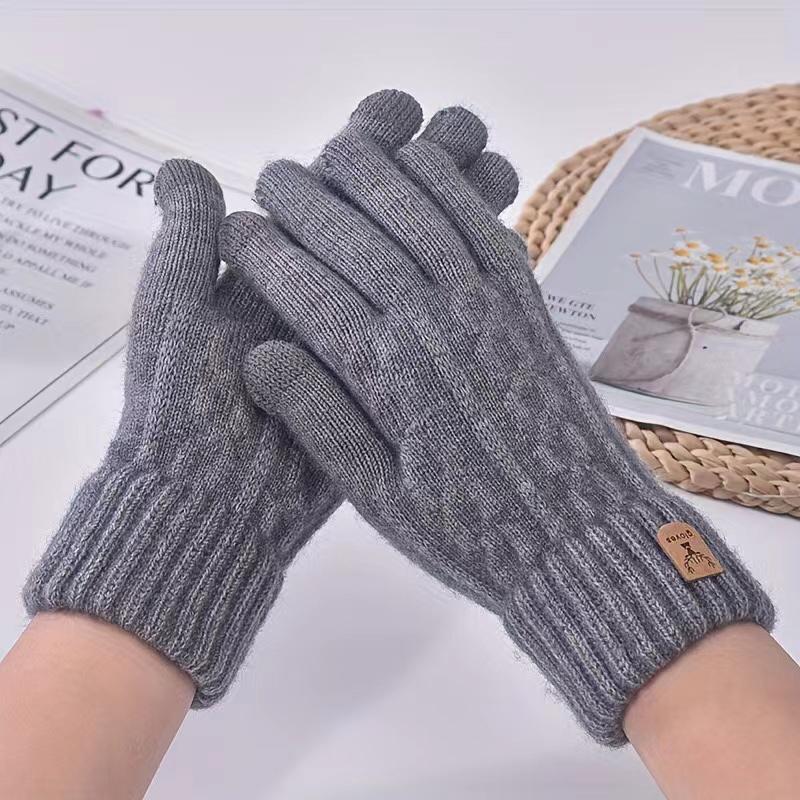 New Men's Warm Full Finger Gloves Winter Touchscreen Plus Fleece Gloves Men Women Thickening Wool Knitted Cycling Driving Gloves