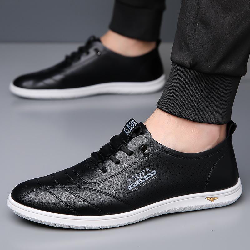 New round head men's casual shoes business trendy men's single shoes little white shoes leather shoes hollow hole shoes leather sandals