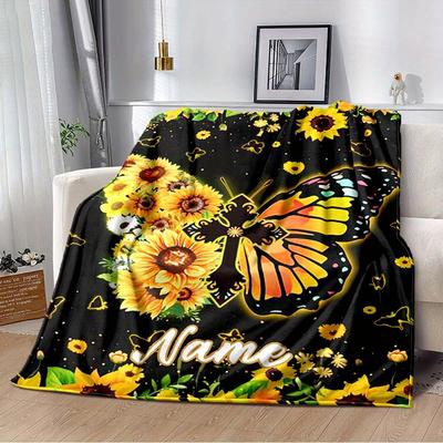 Sunflower Butterfly Customize Your Name Blanket Used For Chair Office Sofa Bed Camping Soft And Warm Giving Friends And Relatives Birthday Gifts