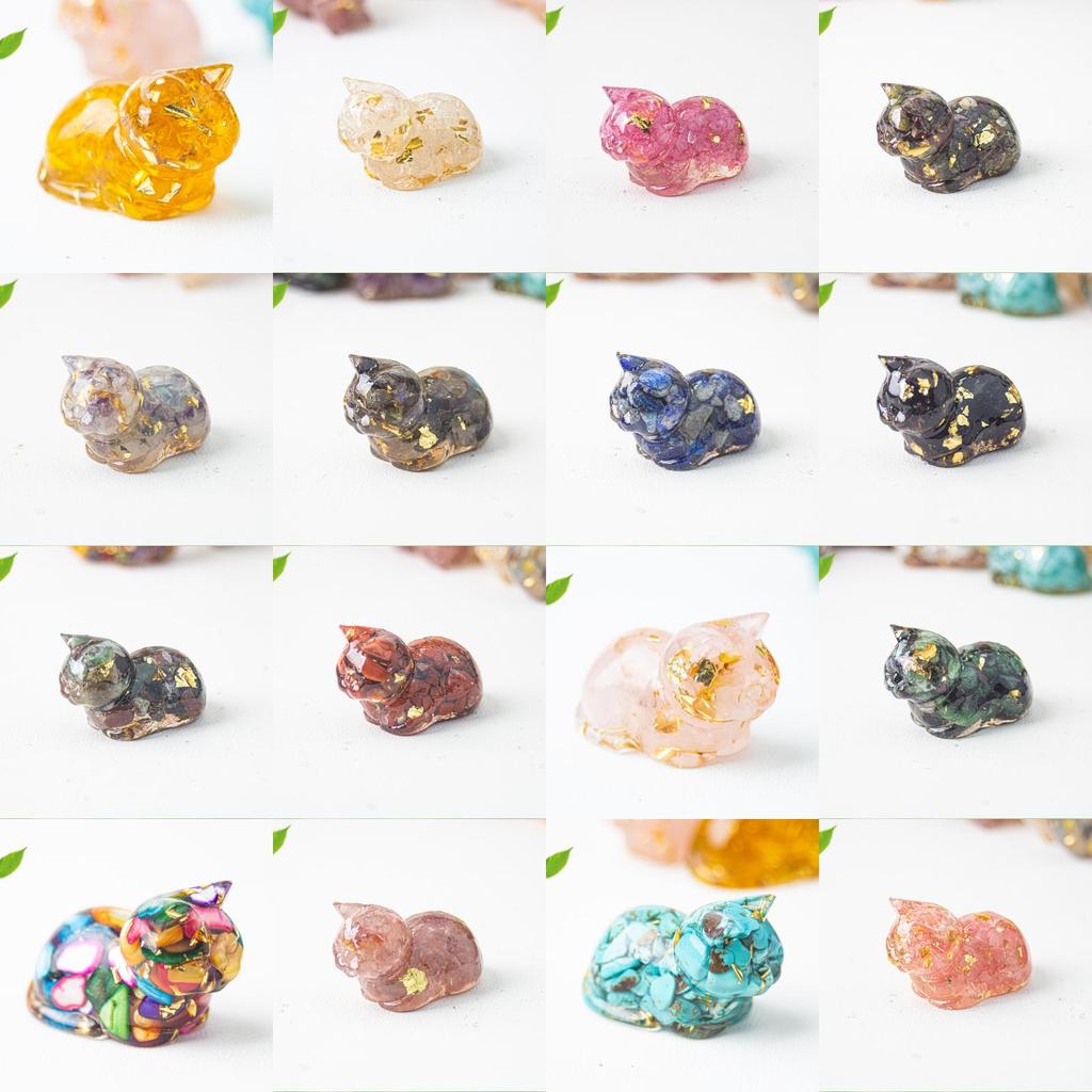 Cute Cat Resin Art Figurine With Crystals For Home Office Decor Gift For Kids