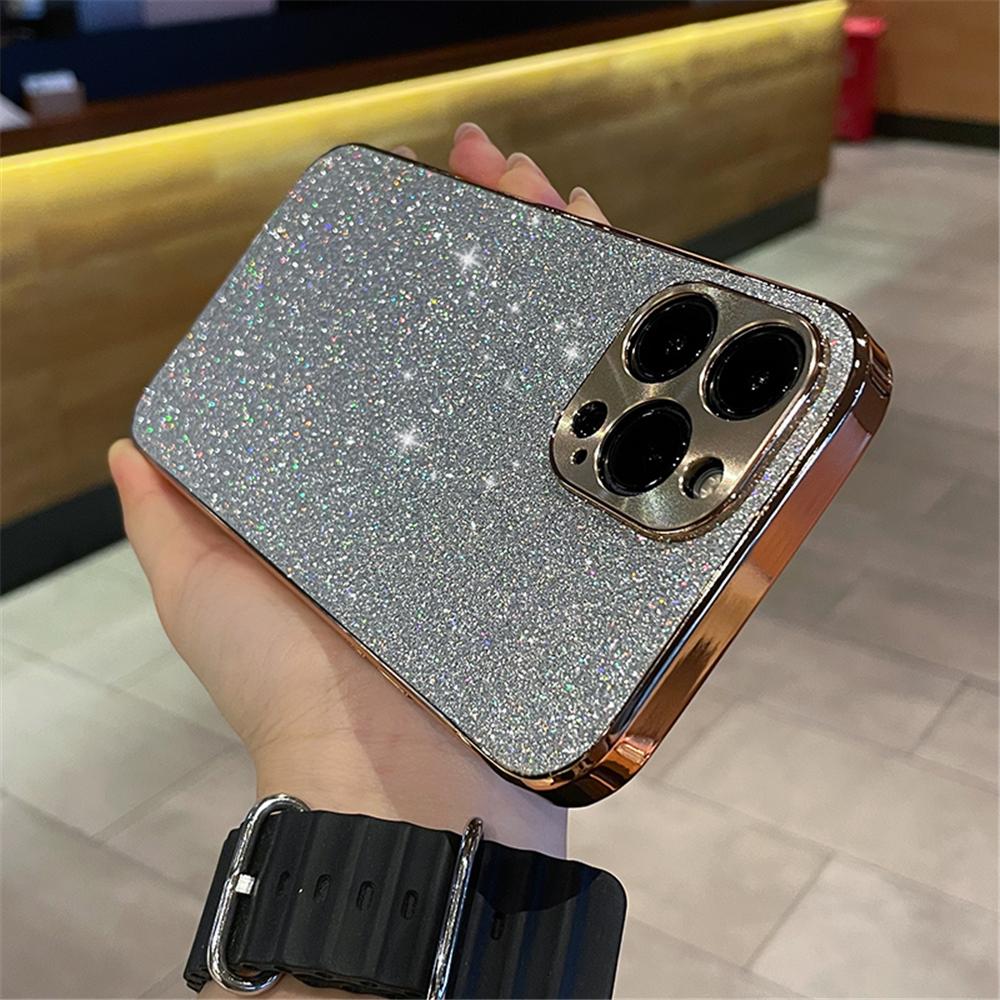 Luxury Plating Bling Glitter Rhinestones Gem Diamond Phone Case For iPhone 17 16 15 13 12 11 14 Pro Max Camera Protection Cover