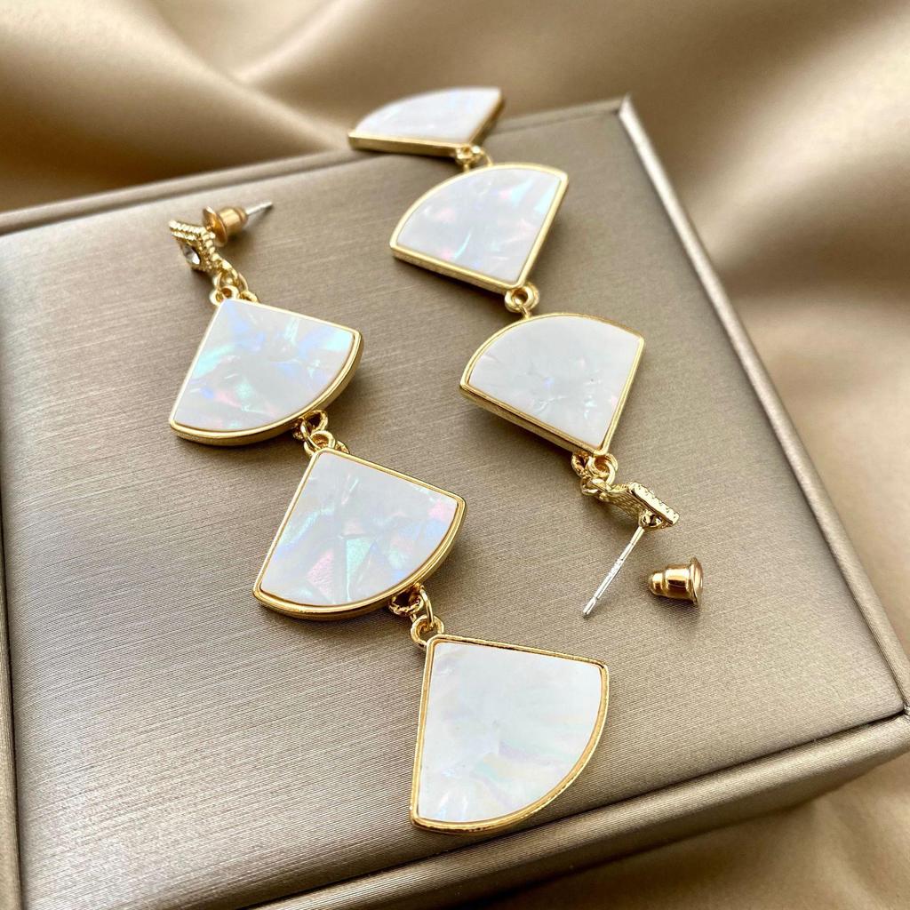 925 Silber Fächerförmige Muschel Lange Ohrringe: Trendiger japanischer & koreanischer Promi-Stil Vielseitige Hängeohrringe